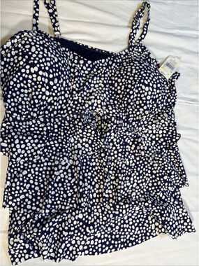 Island Escape Plus Size Printed 3-Tiered Bandini Navy /whitw 24W